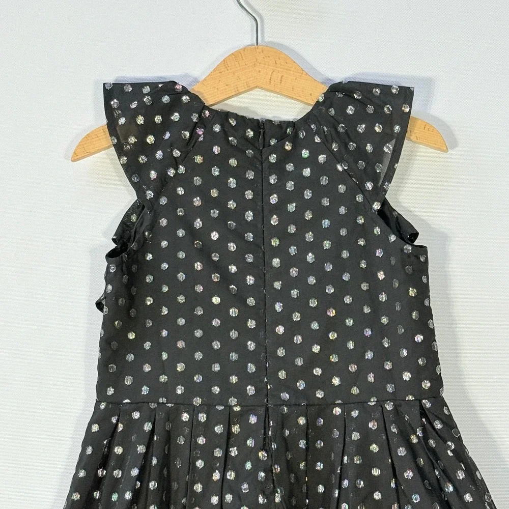 Gymboree Girls Sz 5‎ Black Silver Polka Dot Dress Ruffle Sleeves Party Formal